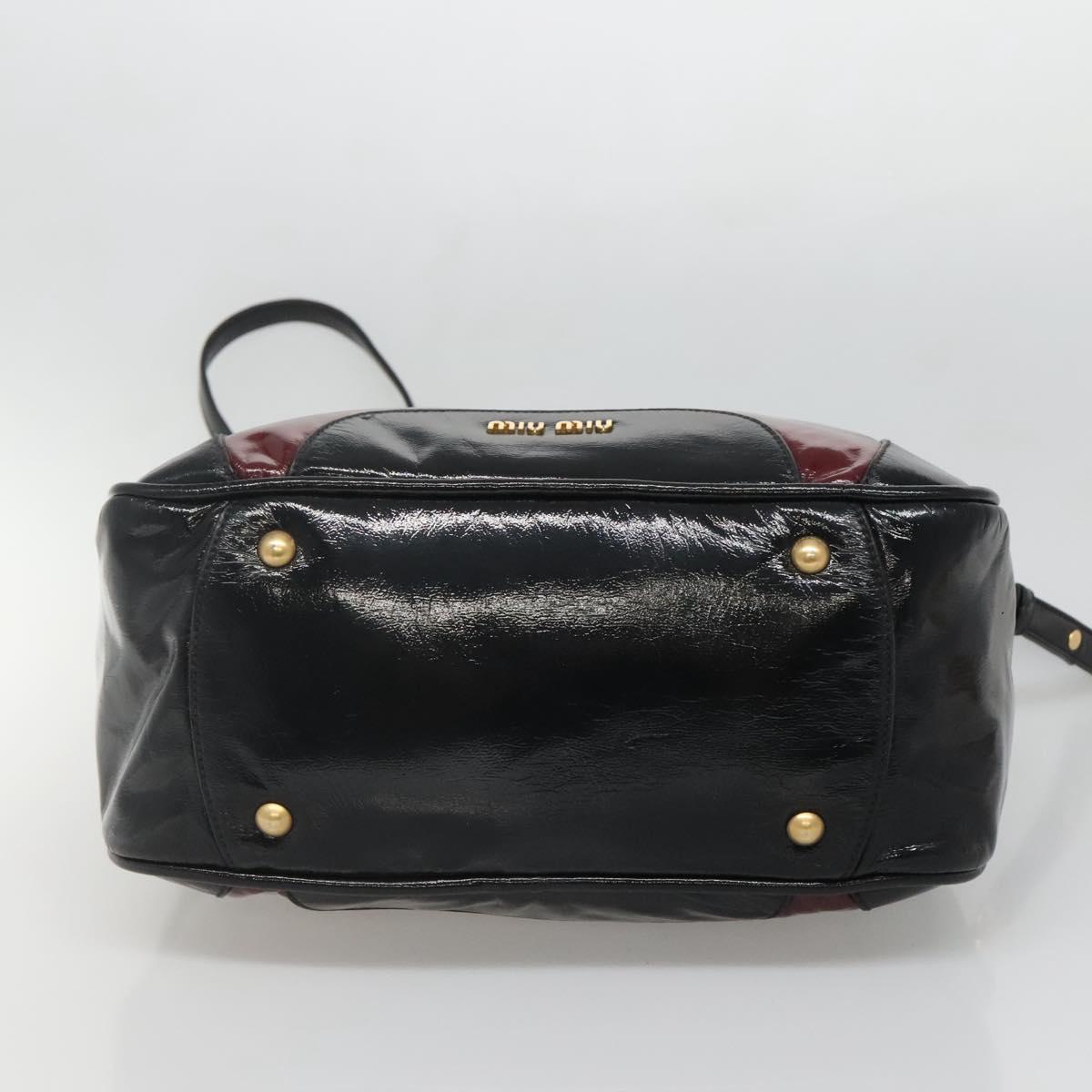 Miu Miu Hand Bag Patent leather 2way Black Gold Auth BA4312
