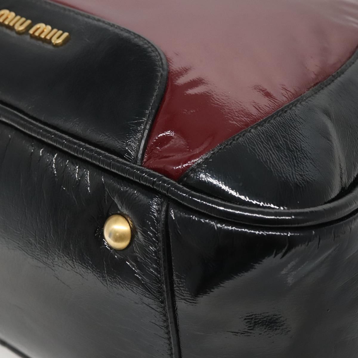 Miu Miu Hand Bag Patent leather 2way Black Gold Auth BA4312