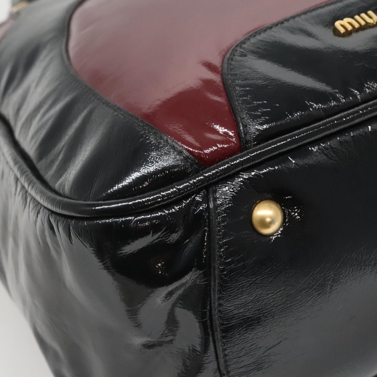 Miu Miu Hand Bag Patent leather 2way Black Gold Auth BA4312