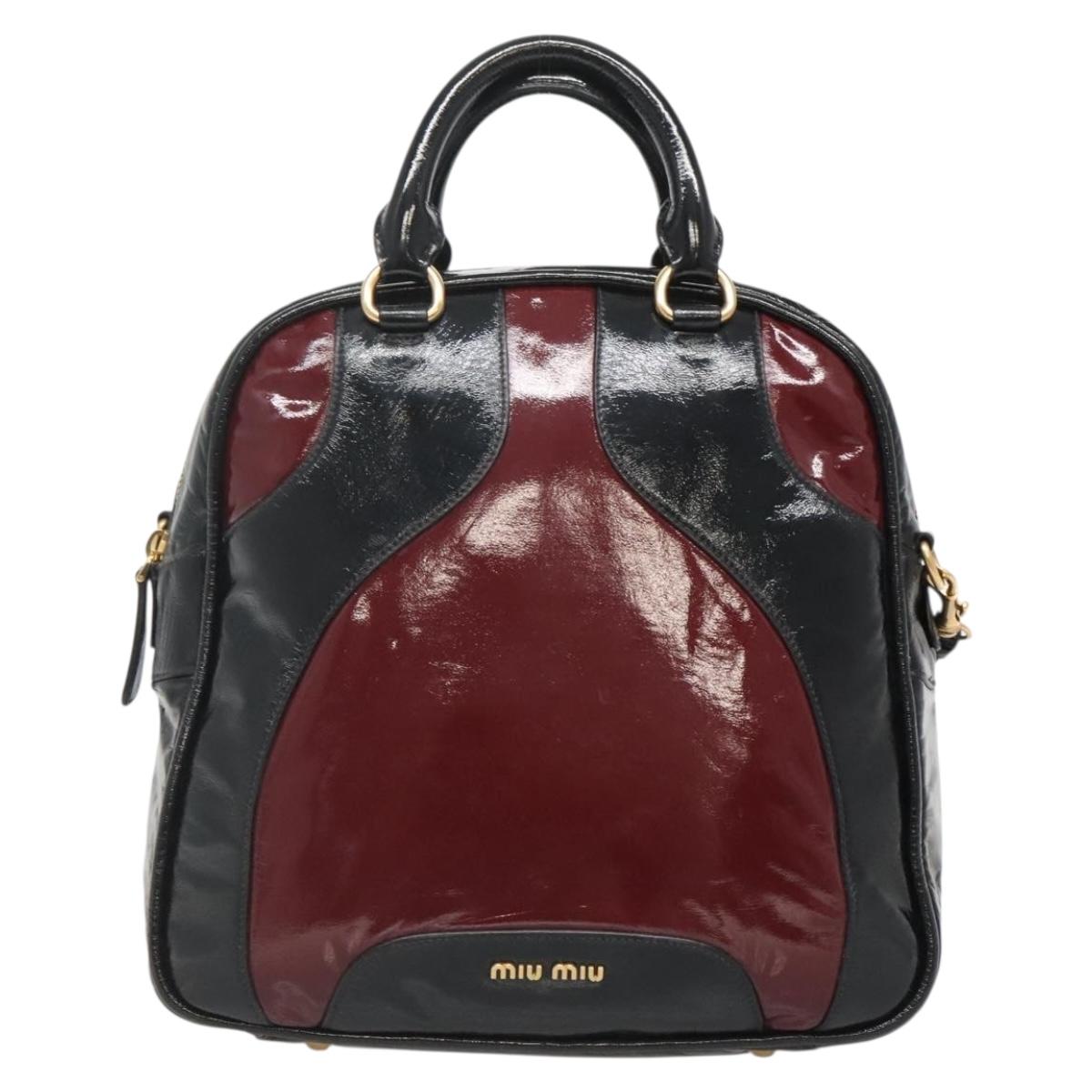 Miu Miu Hand Bag Patent leather 2way Black Gold Auth BA4312