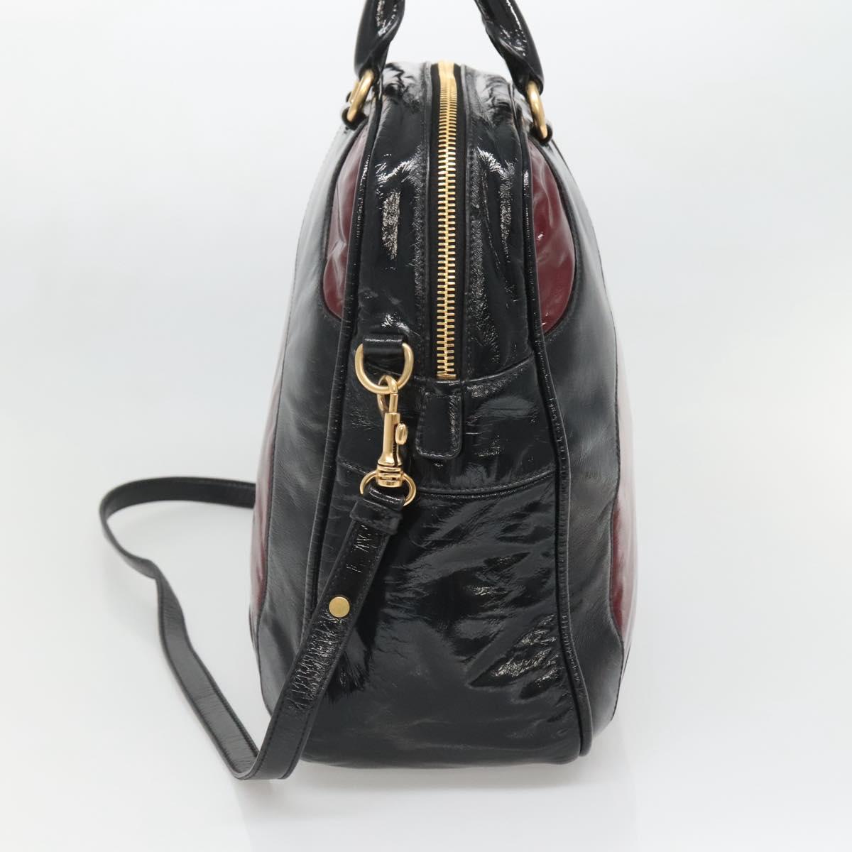 Miu Miu Hand Bag Patent leather 2way Black Gold Auth BA4312