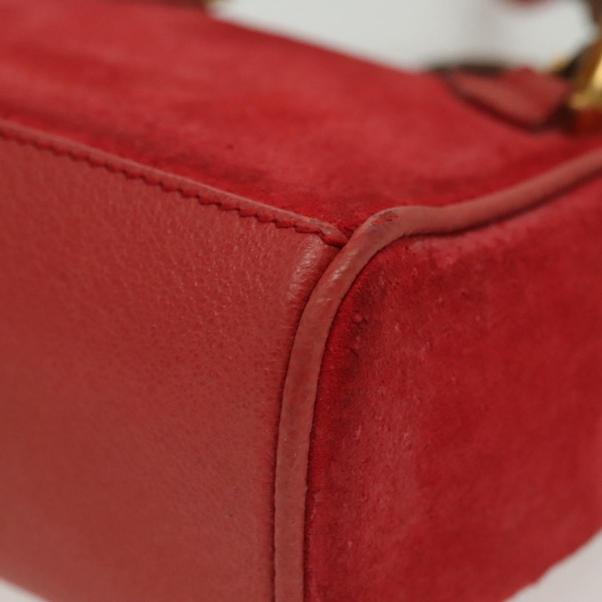 GUCCI Bamboo Hand Bag Suede 2way Red Gold 007 1793 0238 Auth BA4313
