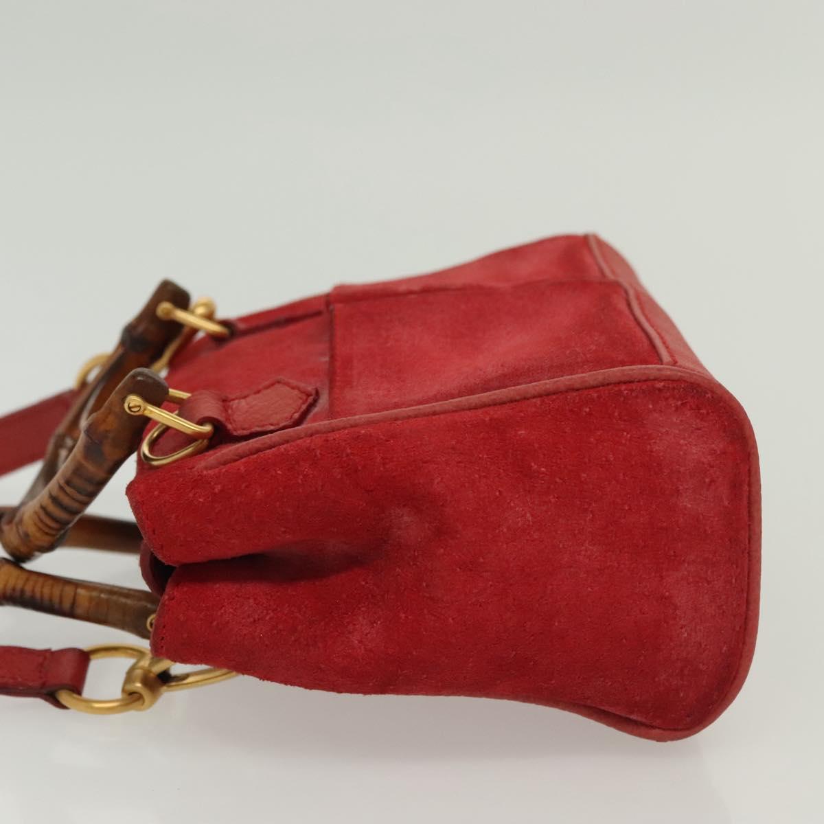 GUCCI Bamboo Hand Bag Suede 2way Red Gold 007 1793 0238 Auth BA4313