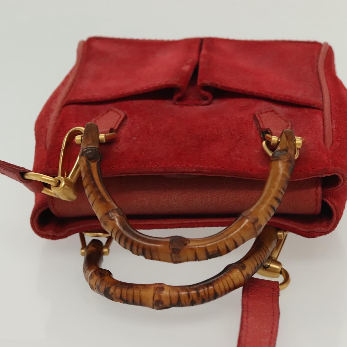 GUCCI Bamboo Hand Bag Suede 2way Red Gold 007 1793 0238 Auth BA4313