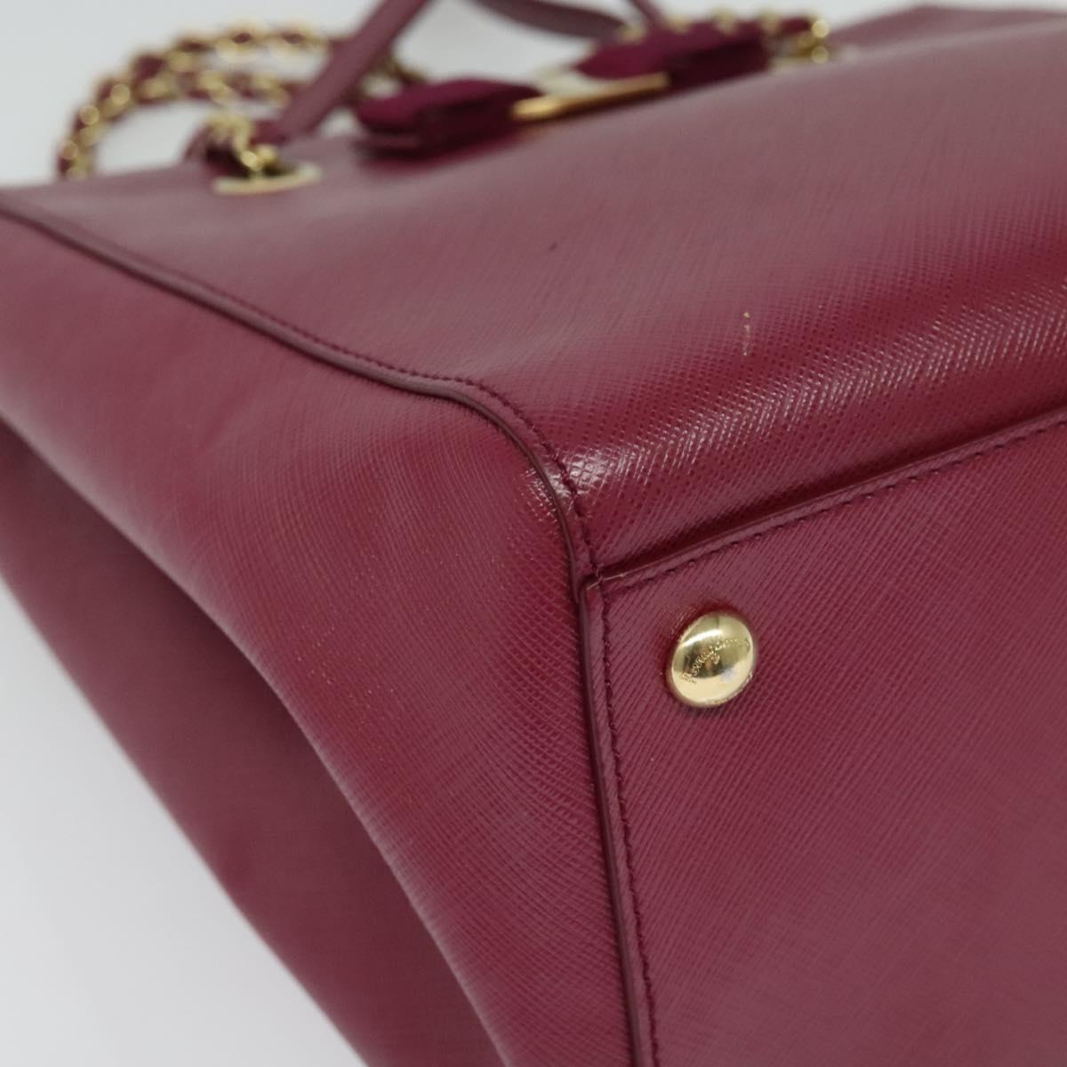 Salvatore Ferragamo Chain Vala Hand Bag Leather Pink Gold Auth BA4315
