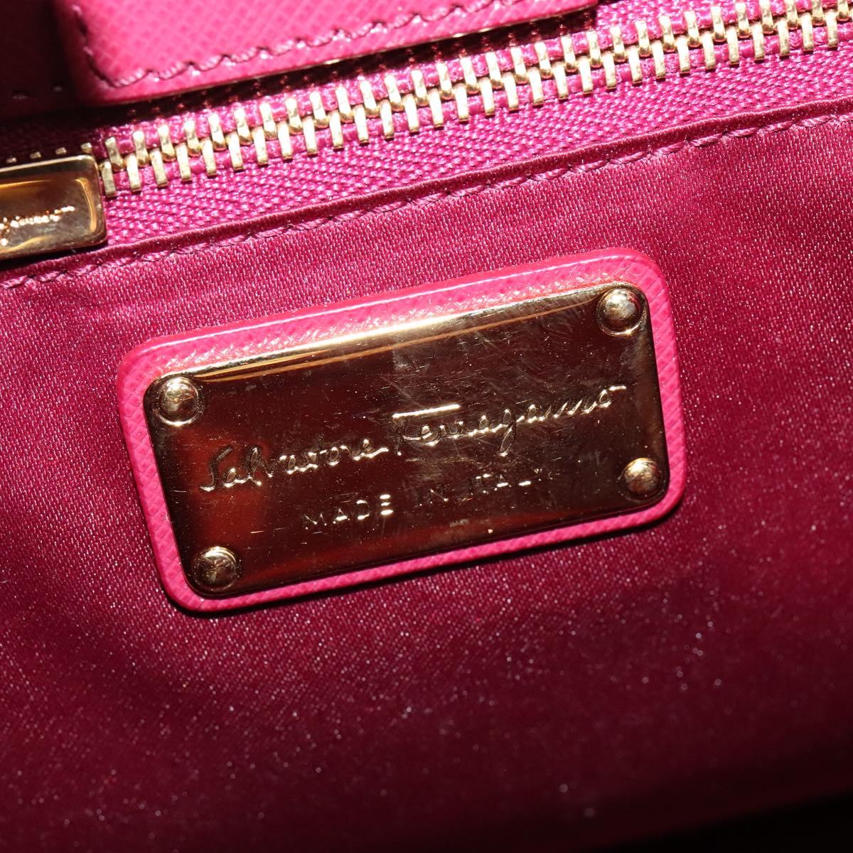Salvatore Ferragamo Chain Vala Hand Bag Leather Pink Gold Auth BA4315