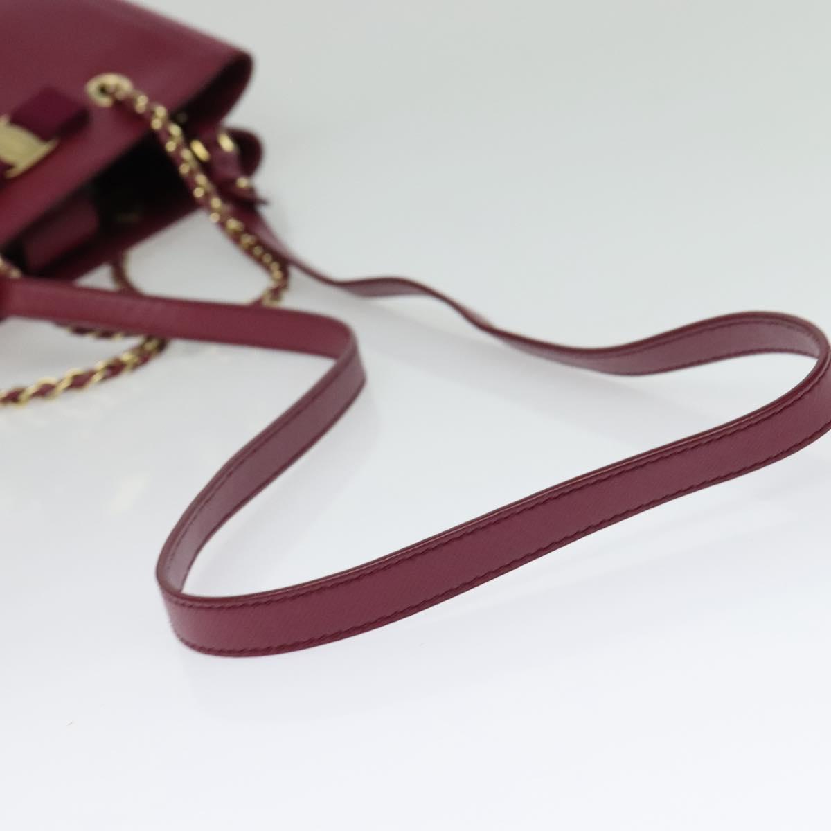 Salvatore Ferragamo Chain Vala Hand Bag Leather Pink Gold Auth BA4315