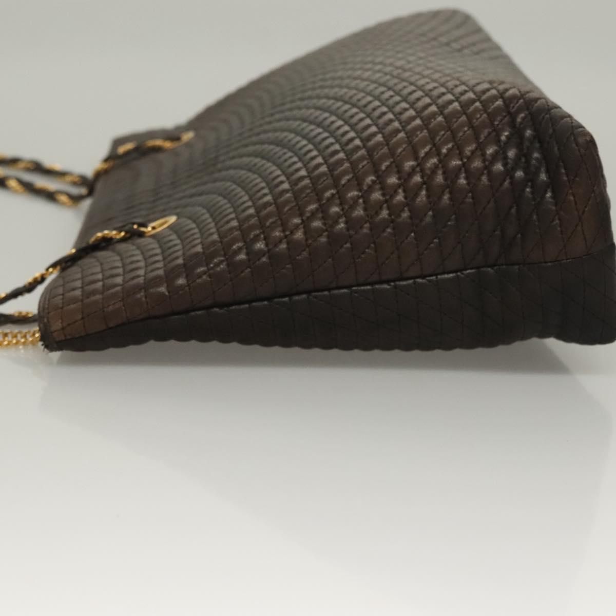 BALLY Quilted Chain Shoulder Bag Leather Dark Brown Gold Auth BA4324