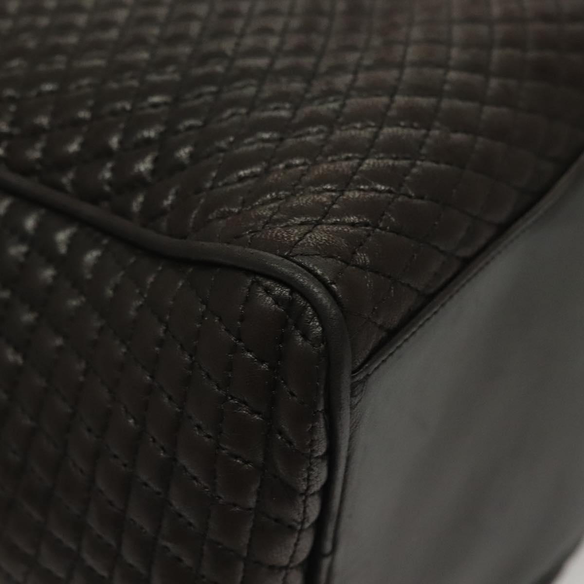 BALLY Quilted Chain Shoulder Bag Leather Dark Brown Gold Auth BA4325