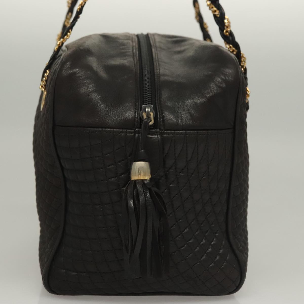 BALLY Quilted Chain Shoulder Bag Leather Dark Brown Gold Auth BA4325
