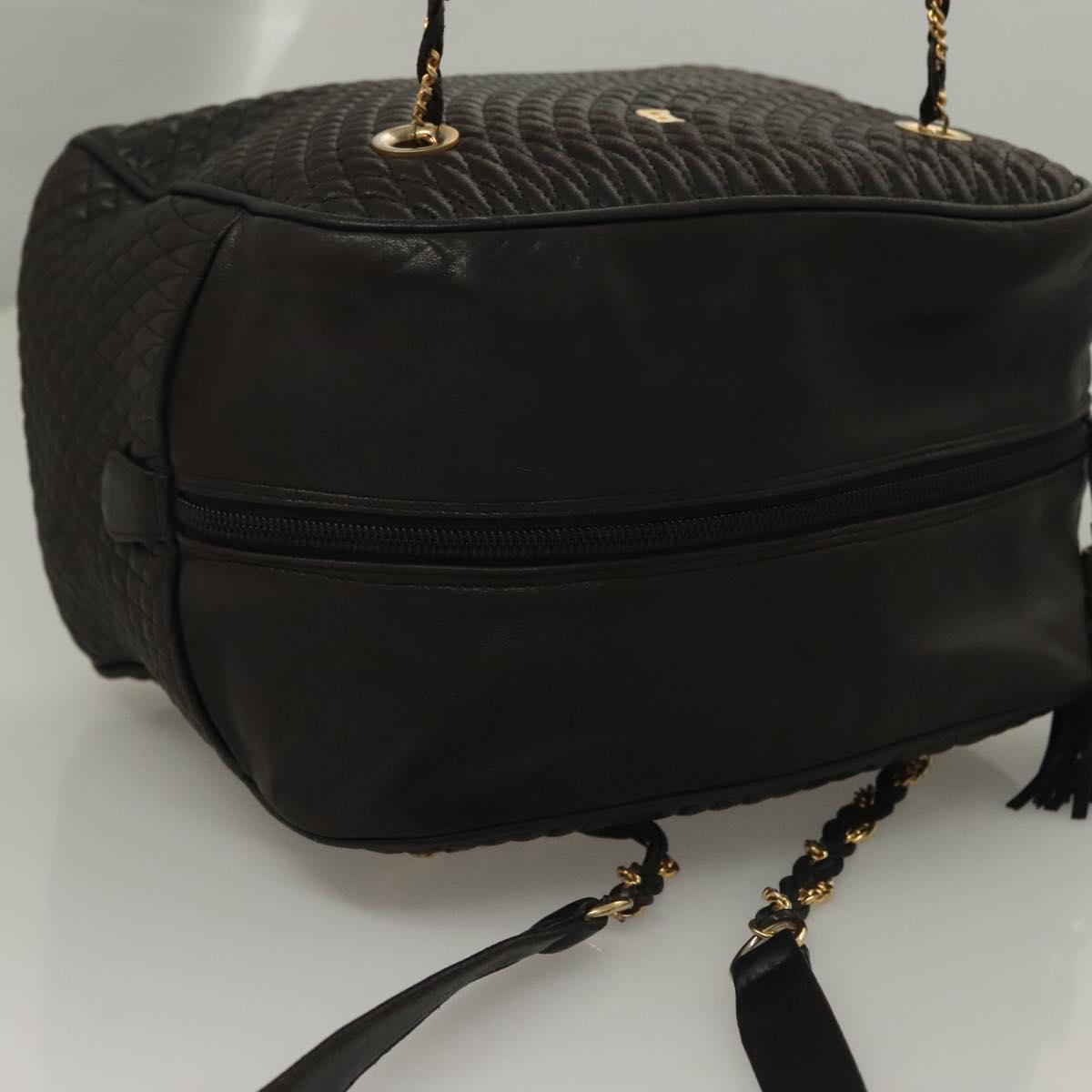 BALLY Quilted Chain Shoulder Bag Leather Dark Brown Gold Auth BA4325
