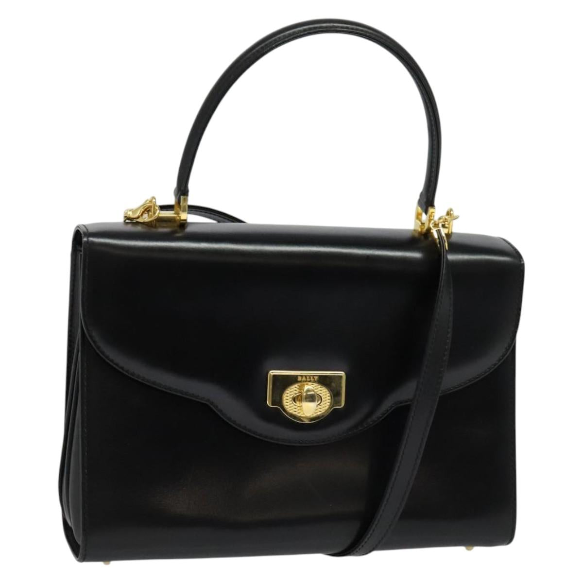 BALLY Hand Bag Leather 2way Black Gold Auth BA4327