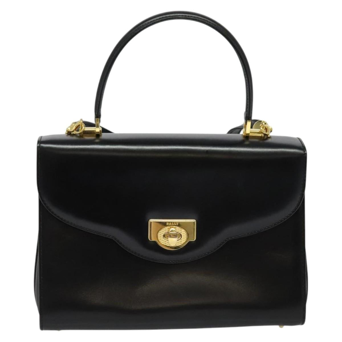 BALLY Hand Bag Leather 2way Black Gold Auth BA4327