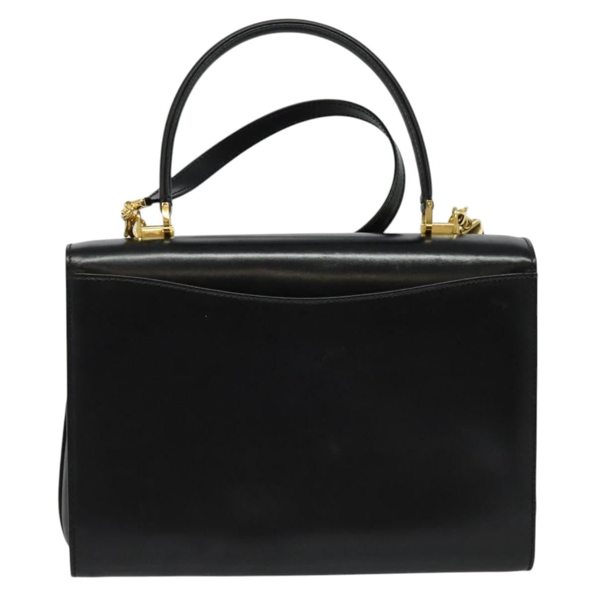 BALLY Hand Bag Leather 2way Black Gold Auth BA4327