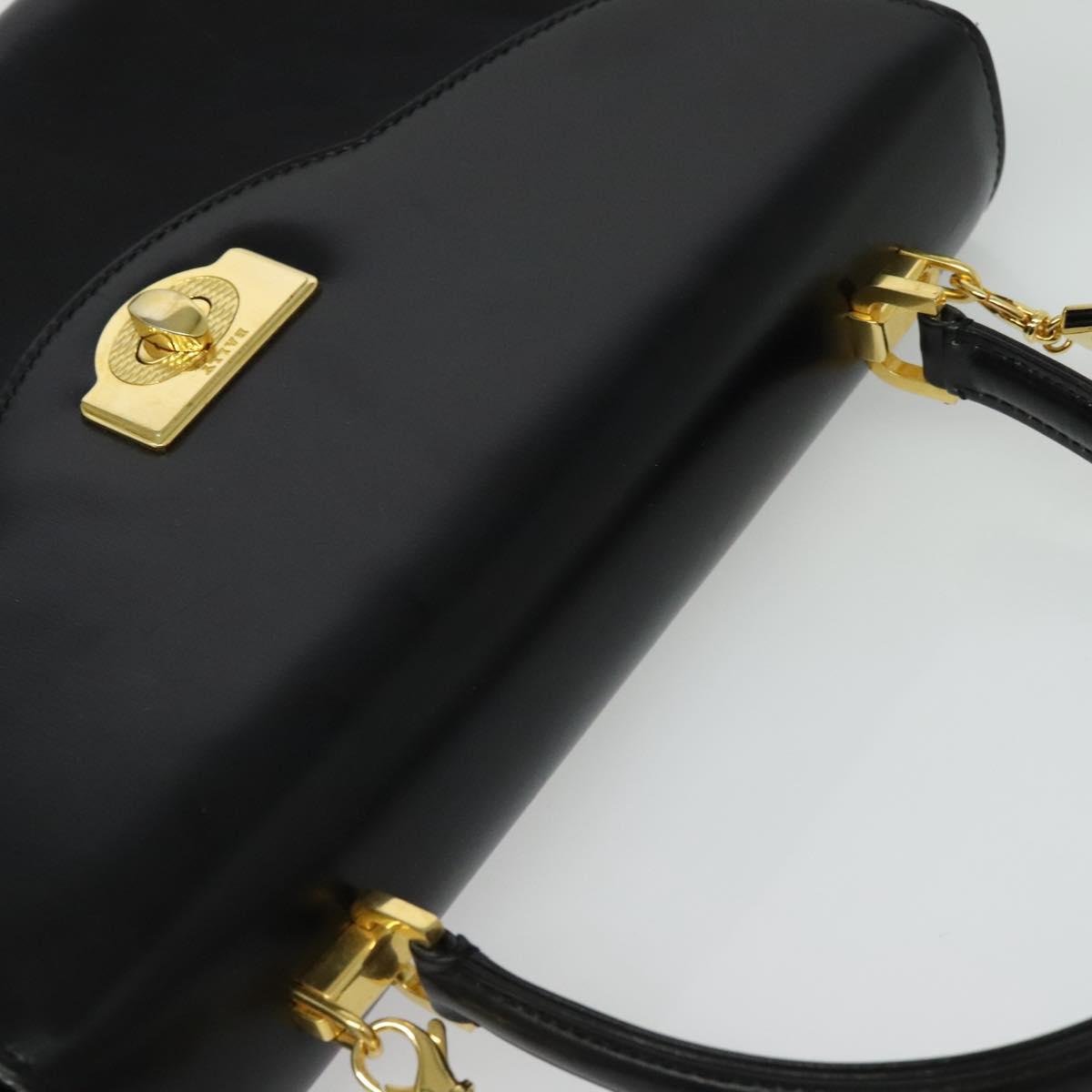 BALLY Hand Bag Leather 2way Black Gold Auth BA4327