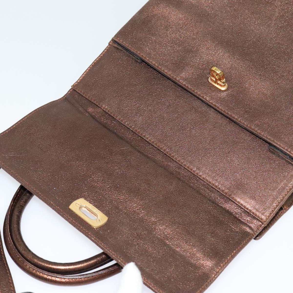 Salvatore Ferragamo Gancini Hand Bag Leather 2way Bronze Gold Auth BA4340