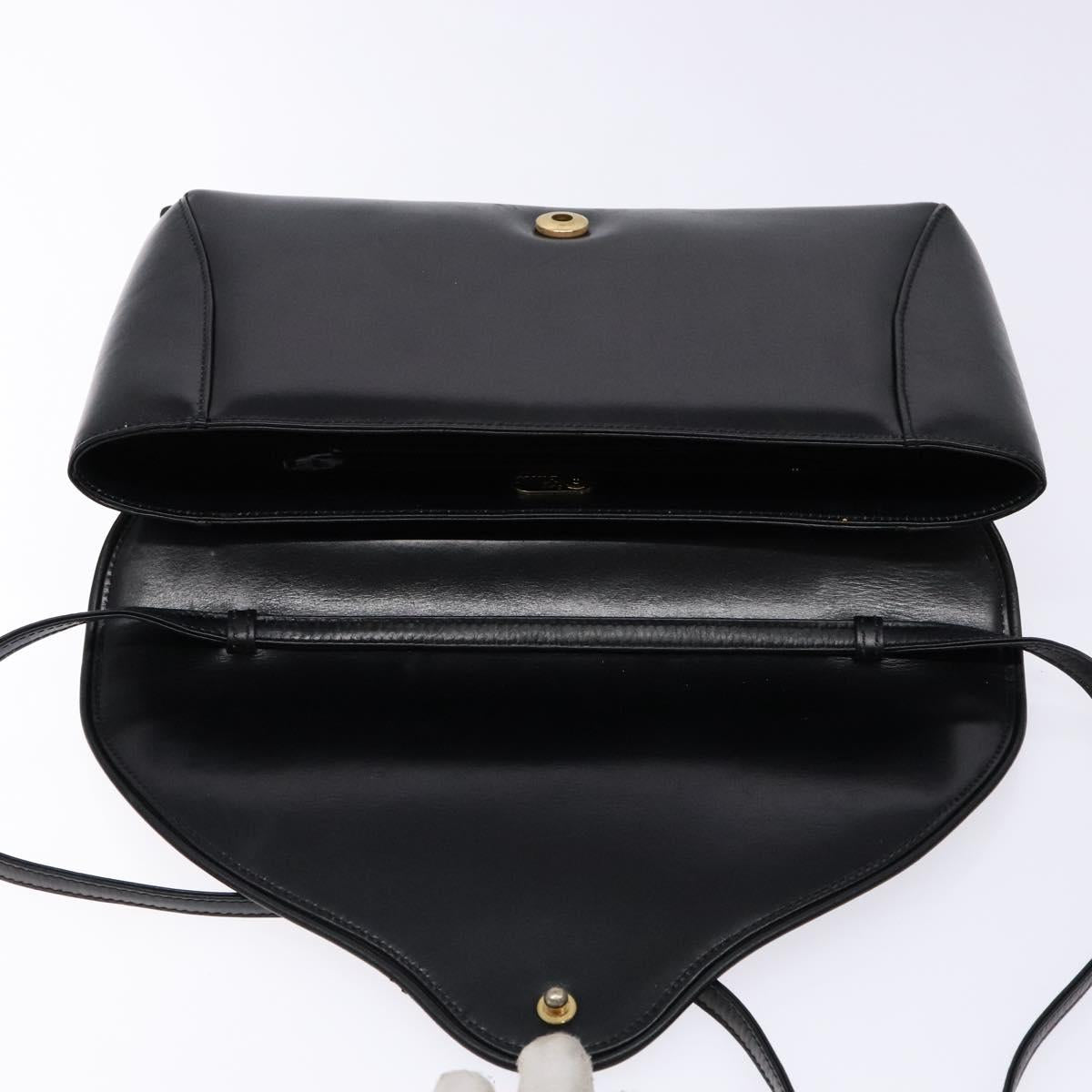 GUCCI Shoulder Bag Leather Black Gold Auth BA4343