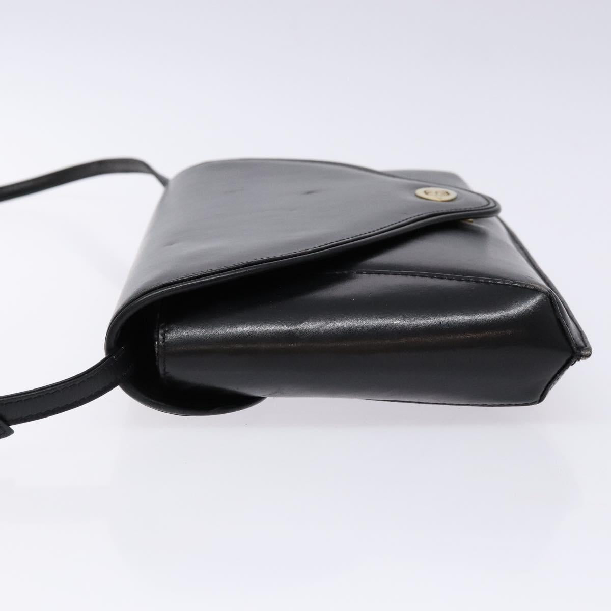 GUCCI Shoulder Bag Leather Black Gold Auth BA4343