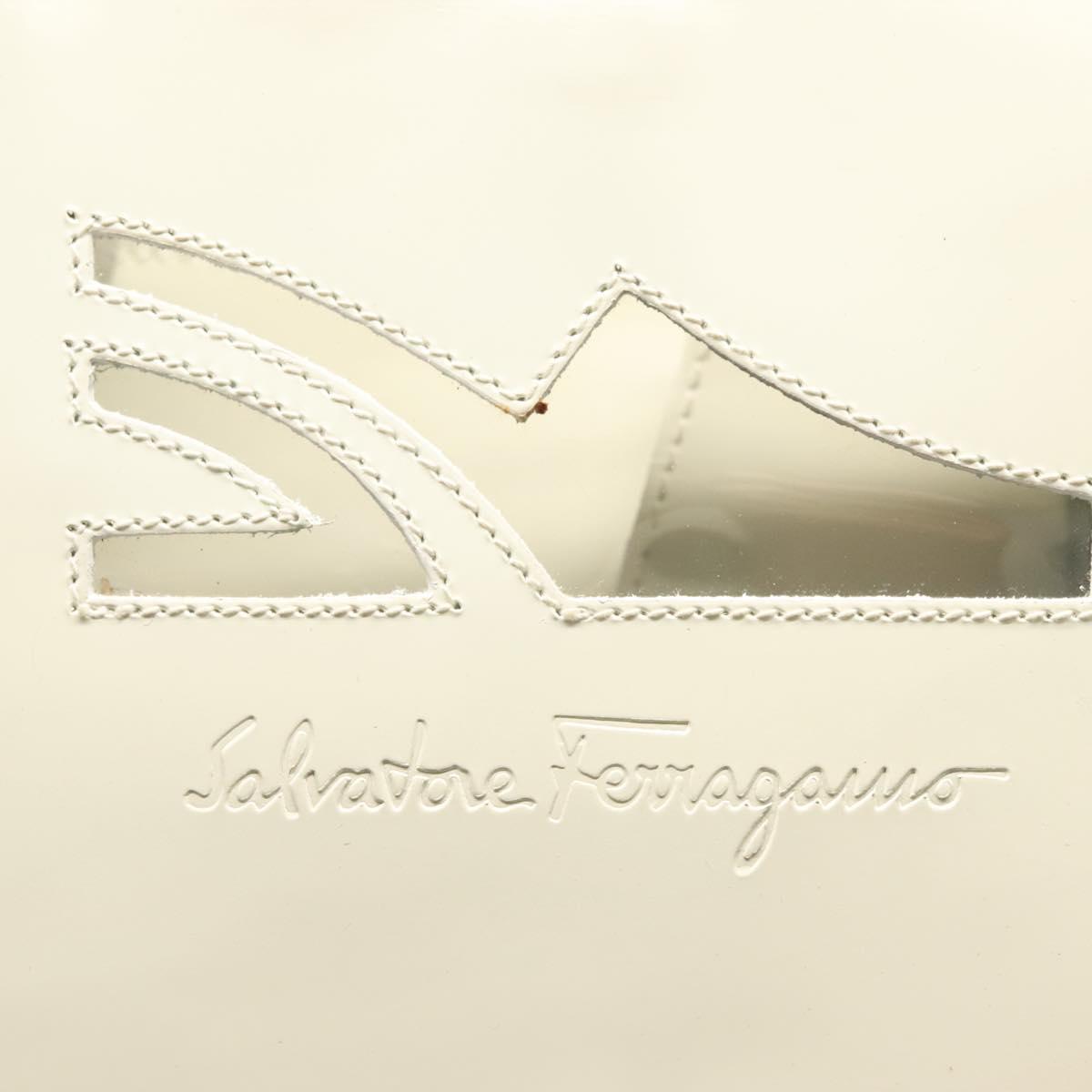 Salvatore Ferragamo Hand Bag Patent leather White Gold Auth BA4344