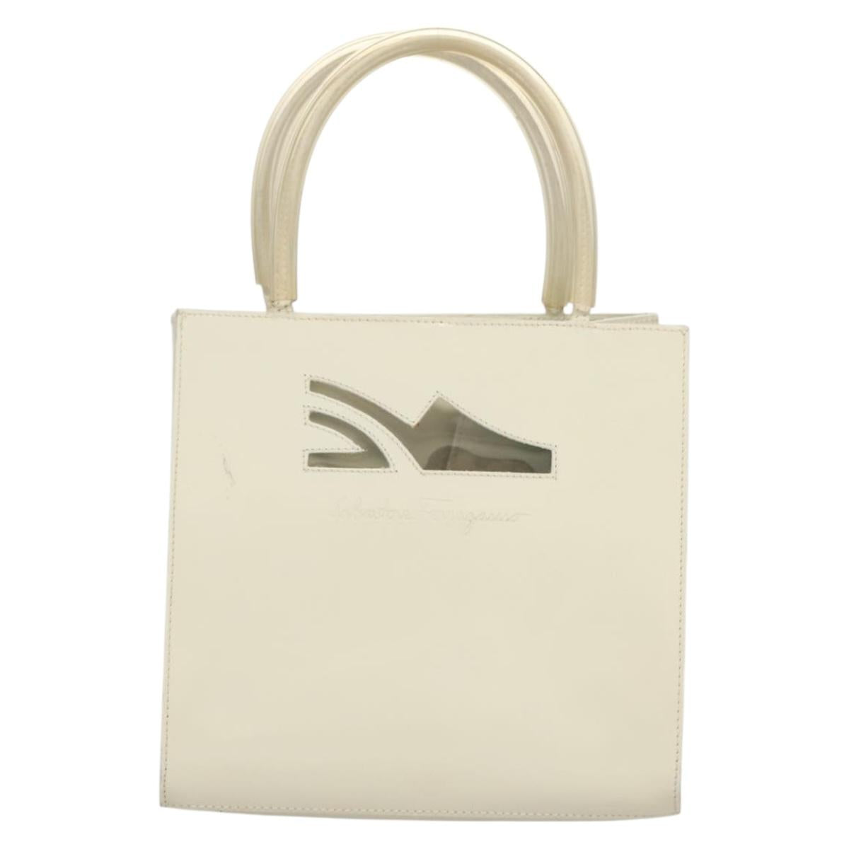 Salvatore Ferragamo Hand Bag Patent leather White Gold Auth BA4344