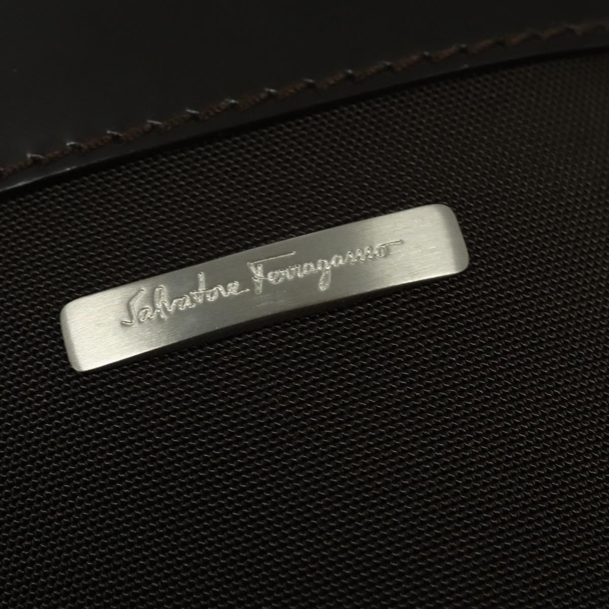 Salvatore Ferragamo Shoulder Bag Nylon Brown Silver Auth BA4348