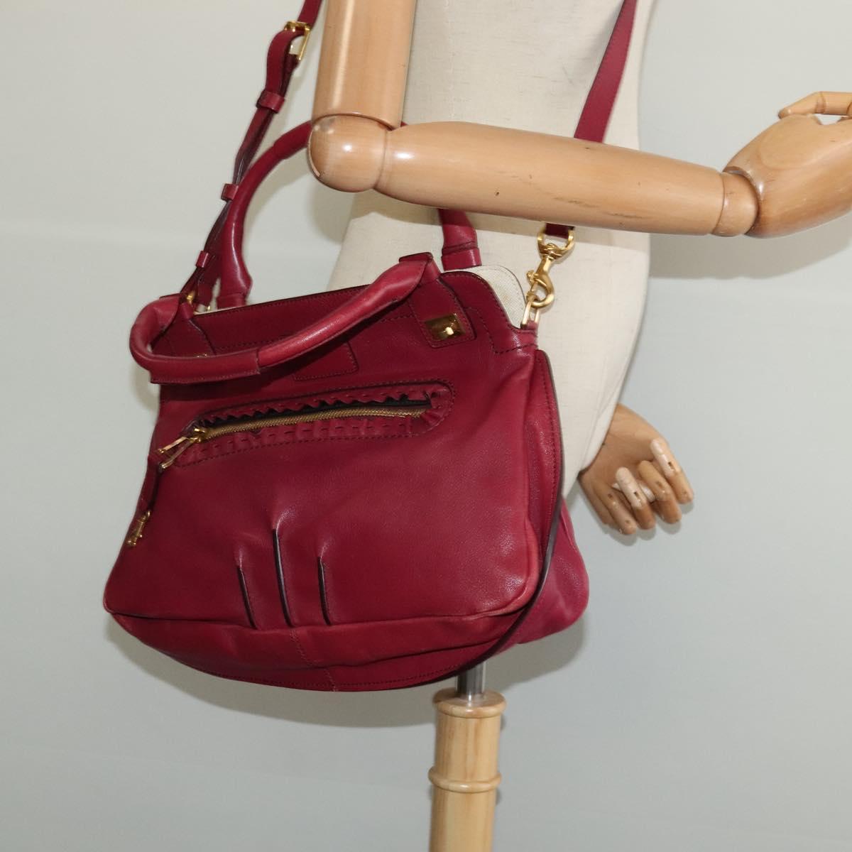 Chloe Margaret Hand Bag Leather 2way Wine Red Gold Auth BA4349