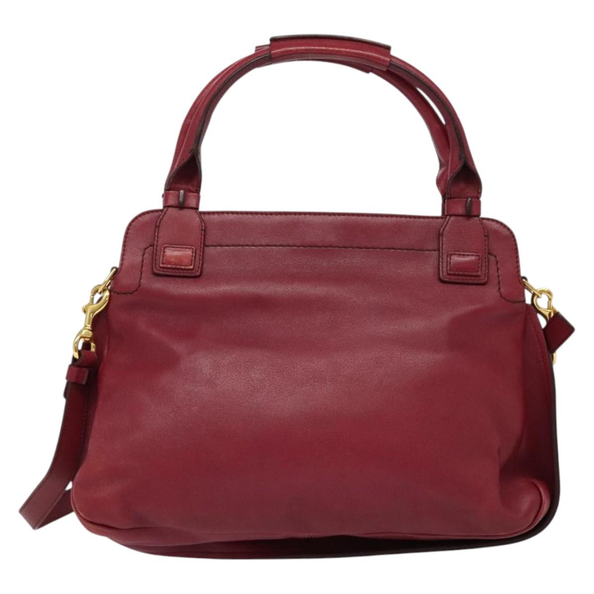 Chloe Margaret Hand Bag Leather 2way Wine Red Gold Auth BA4349