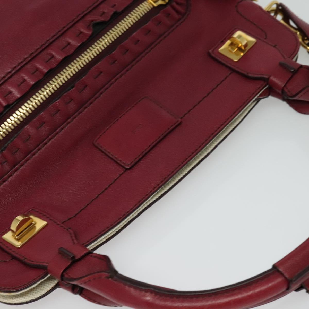 Chloe Margaret Hand Bag Leather 2way Wine Red Gold Auth BA4349