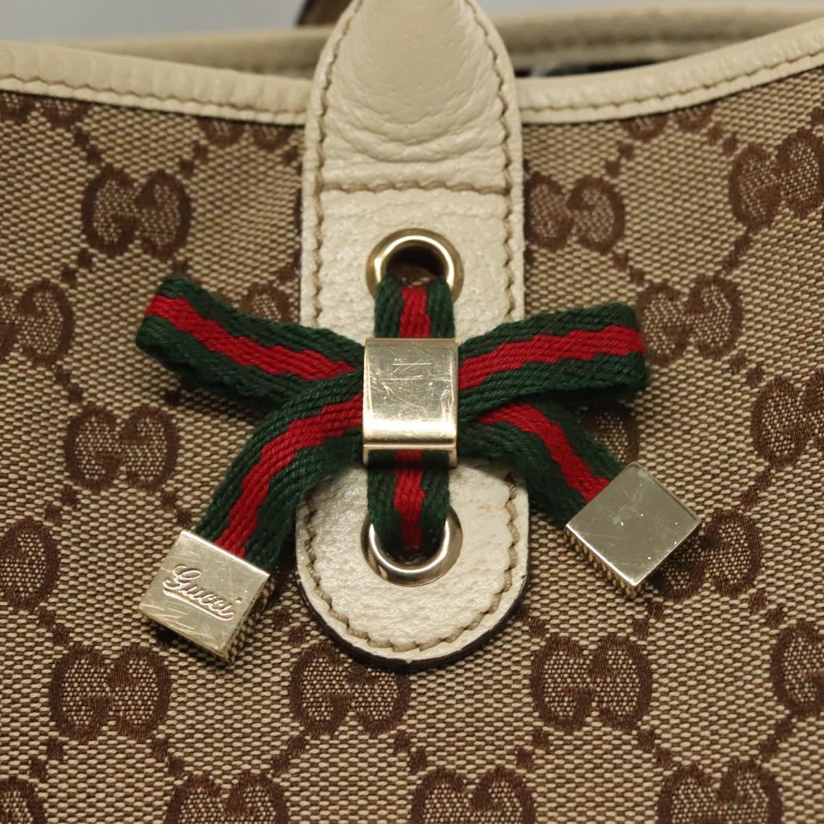 GUCCI GG Canvas Web Sherry Line Pretty Tote Bag Beige Gold 163805 Auth BA4357