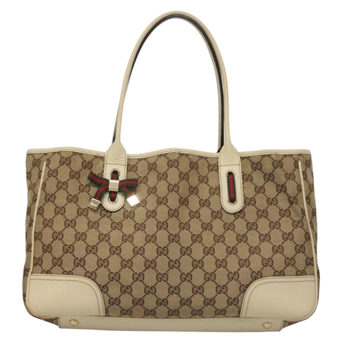 GUCCI GG Canvas Web Sherry Line Pretty Tote Bag Beige Gold 163805 Auth BA4357