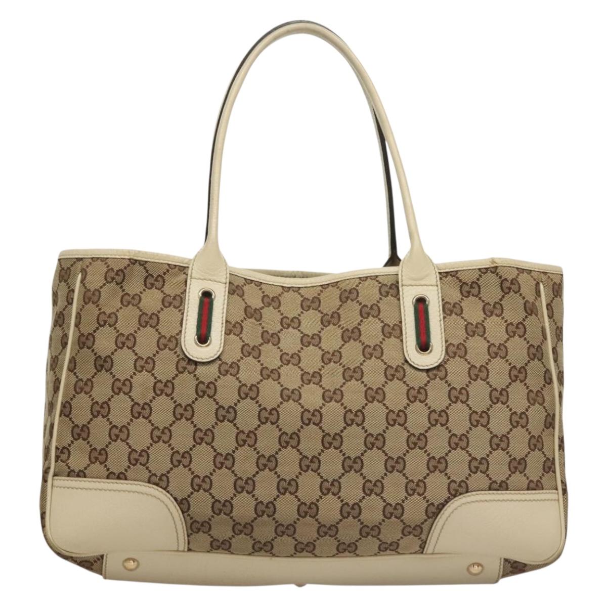 GUCCI GG Canvas Web Sherry Line Pretty Tote Bag Beige Gold 163805 Auth BA4357