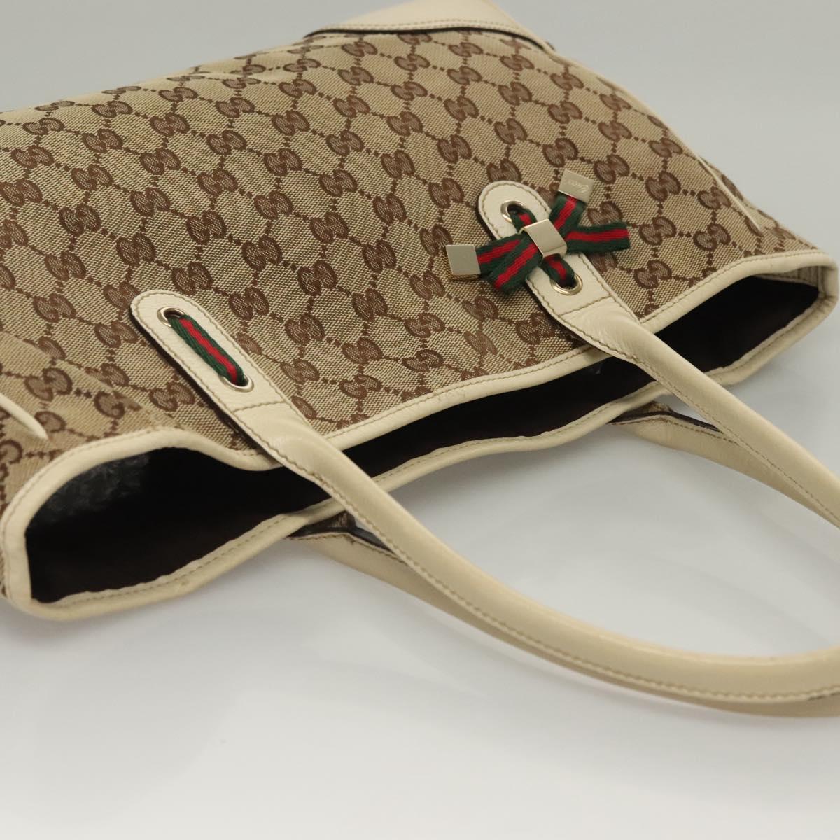 GUCCI GG Canvas Web Sherry Line Pretty Tote Bag Beige Gold 163805 Auth BA4357