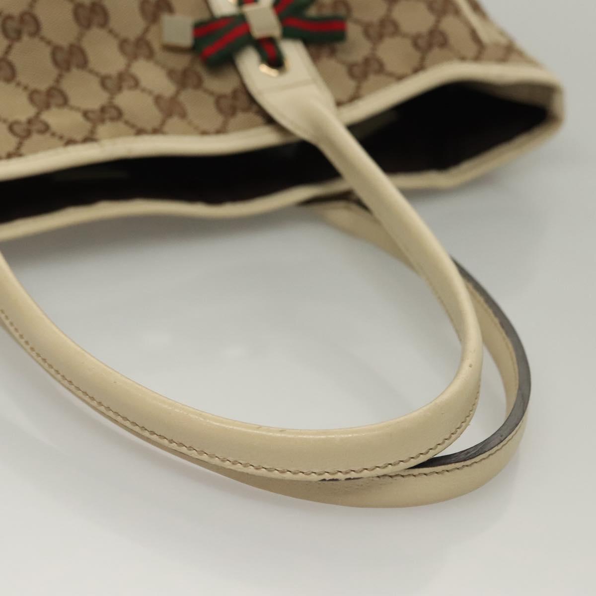 GUCCI GG Canvas Web Sherry Line Pretty Tote Bag Beige Gold 163805 Auth BA4357