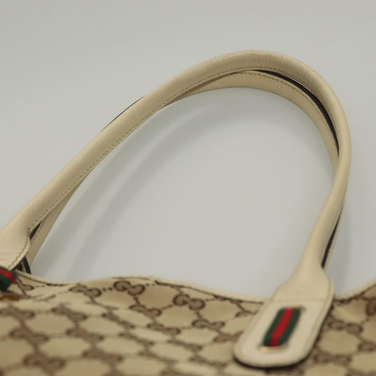 GUCCI GG Canvas Web Sherry Line Pretty Tote Bag Beige Gold 163805 Auth BA4357