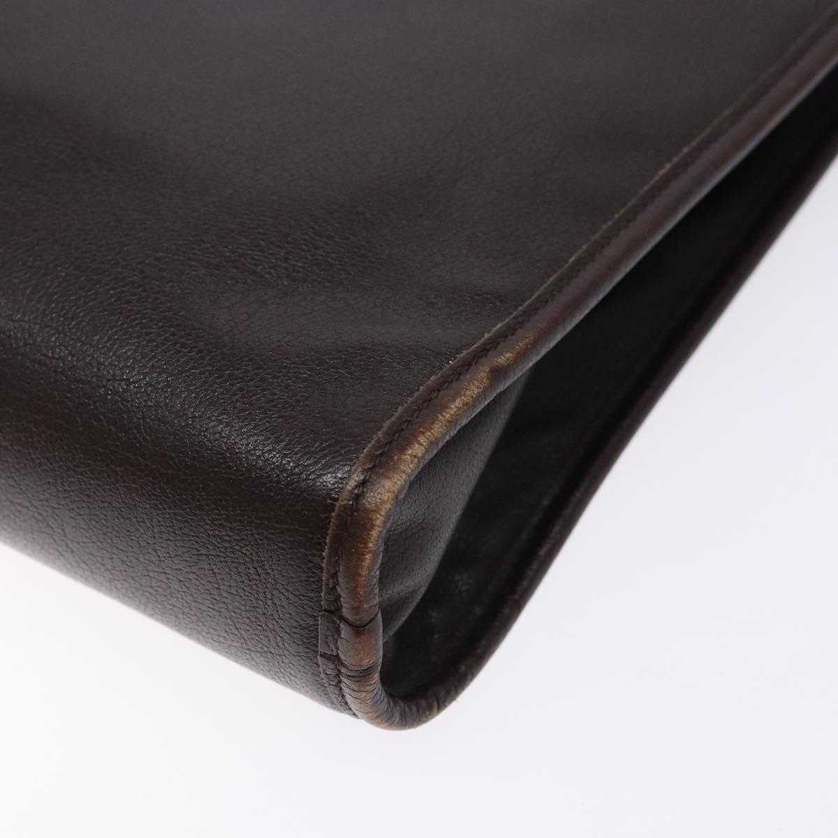 Christian Dior Shoulder Bag Leather Dark Brown Gold Auth BA4358