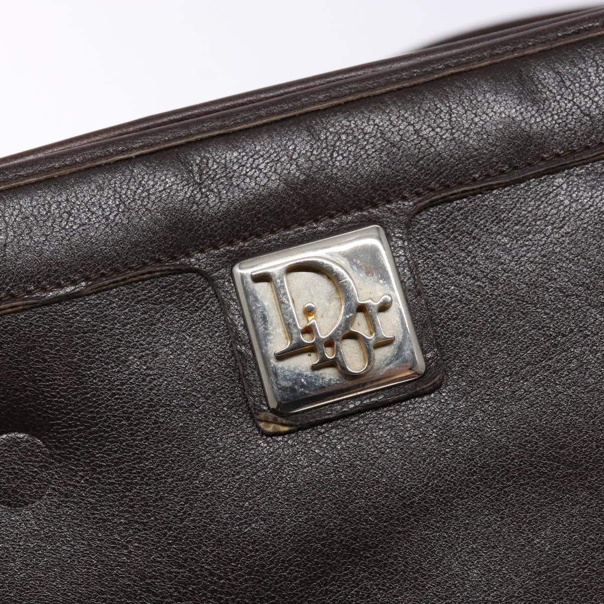 Christian Dior Shoulder Bag Leather Dark Brown Gold Auth BA4358