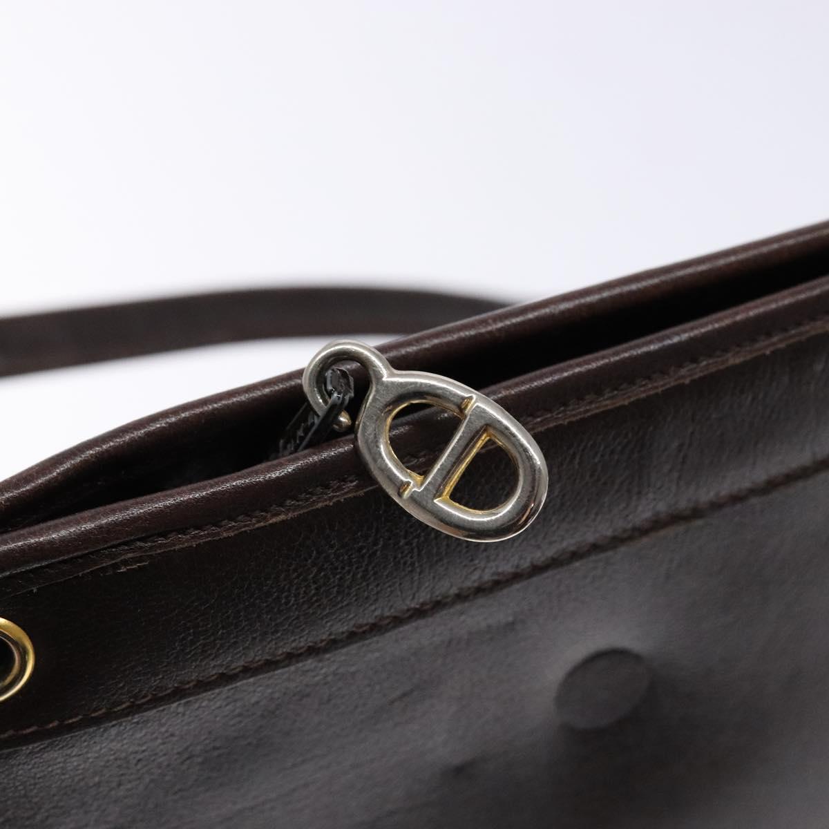 Christian Dior Shoulder Bag Leather Dark Brown Gold Auth BA4358