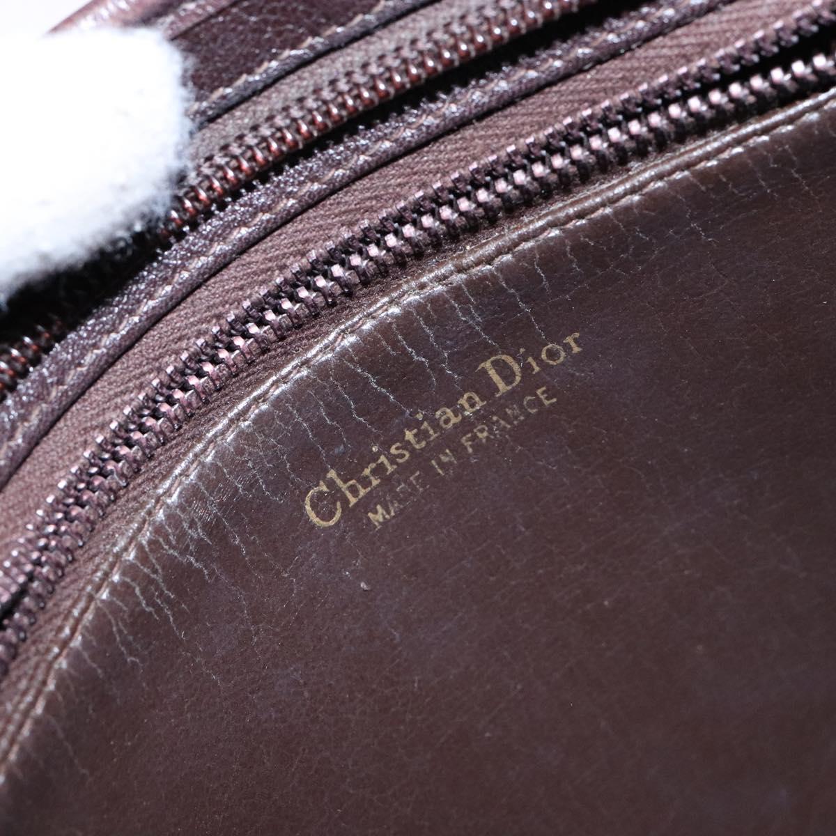 Christian Dior Shoulder Bag Leather Dark Brown Gold Auth BA4358
