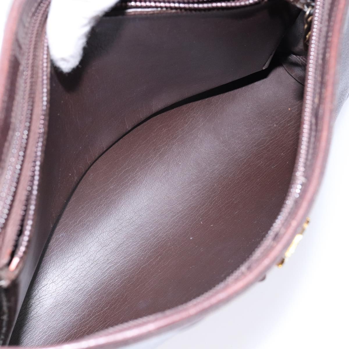 Christian Dior Shoulder Bag Leather Dark Brown Gold Auth BA4358