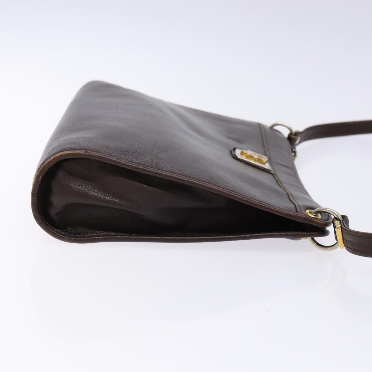 Christian Dior Shoulder Bag Leather Dark Brown Gold Auth BA4358