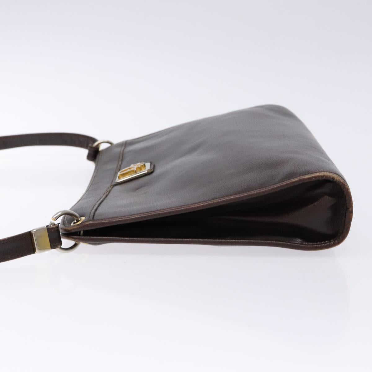 Christian Dior Shoulder Bag Leather Dark Brown Gold Auth BA4358
