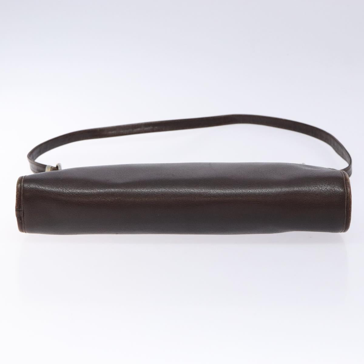 Christian Dior Shoulder Bag Leather Dark Brown Gold Auth BA4358