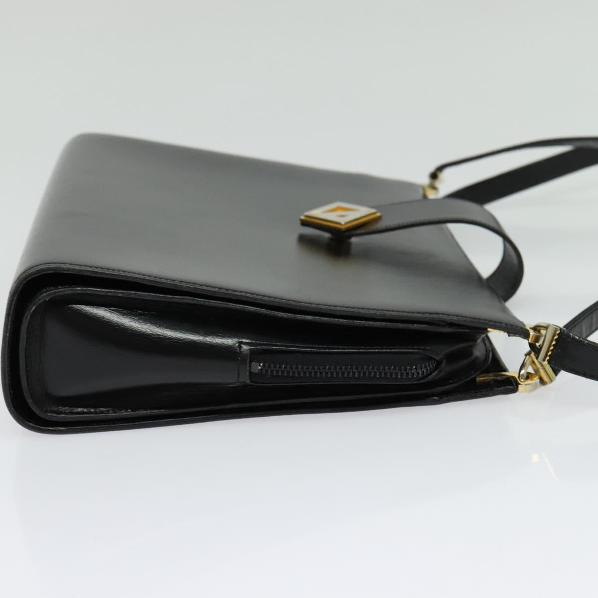 Christian Dior Shoulder Bag Leather Black Gold Auth BA4359