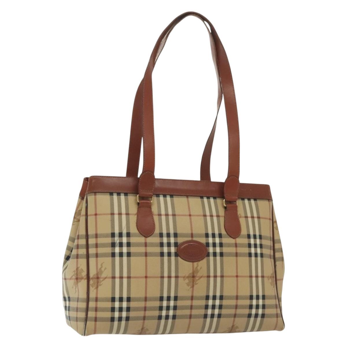 Burberrys Nova Check Shoulder Bag PVC Beige Gold Auth BA4360