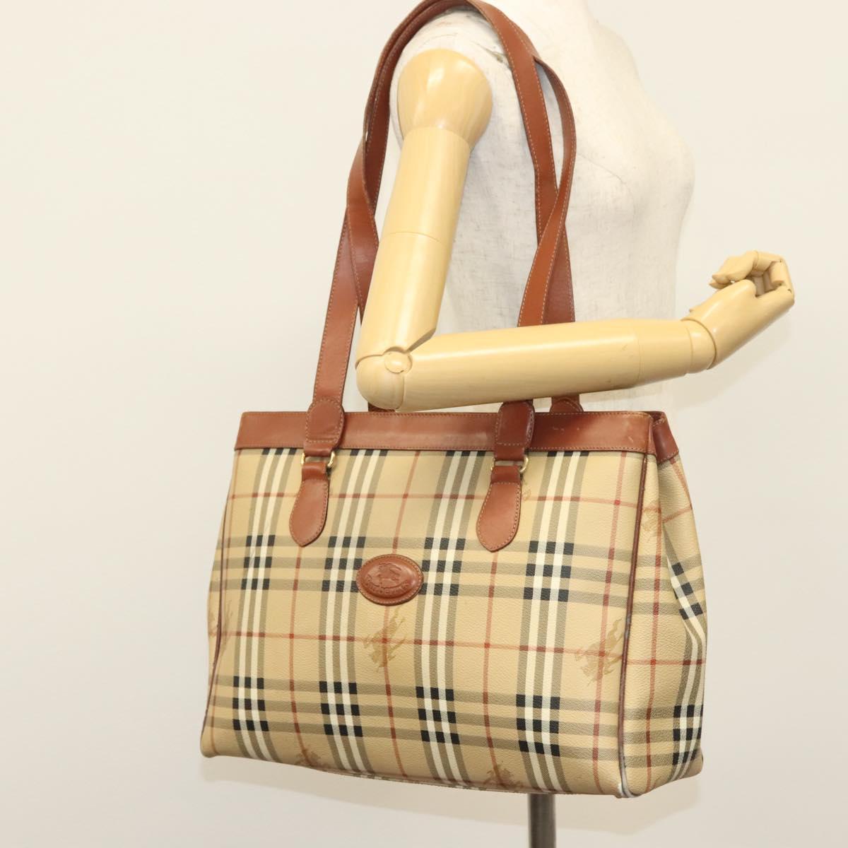 Burberrys Nova Check Shoulder Bag PVC Beige Gold Auth BA4360