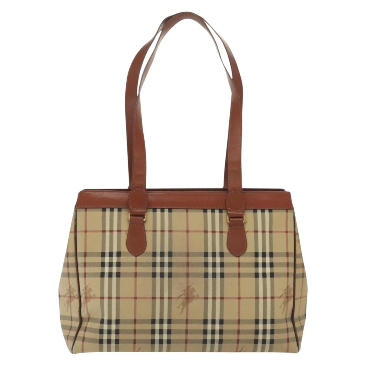 Burberrys Nova Check Shoulder Bag PVC Beige Gold Auth BA4360