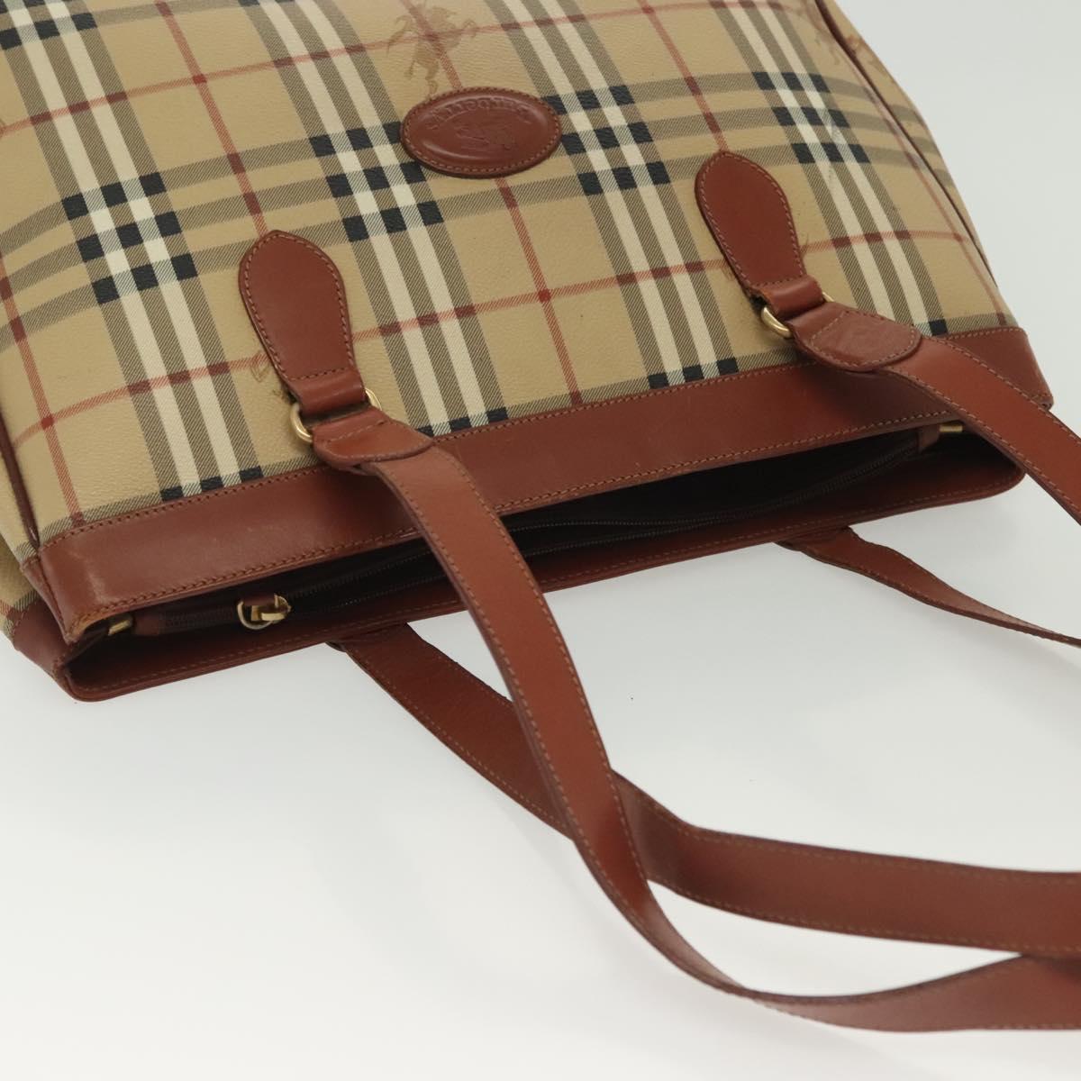 Burberrys Nova Check Shoulder Bag PVC Beige Gold Auth BA4360