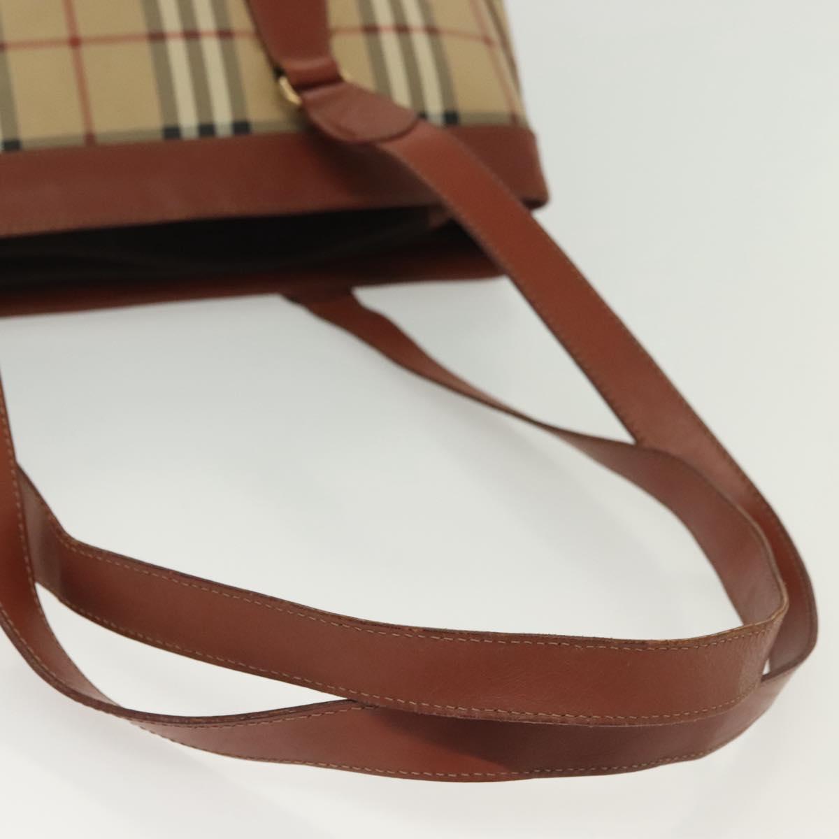 Burberrys Nova Check Shoulder Bag PVC Beige Gold Auth BA4360