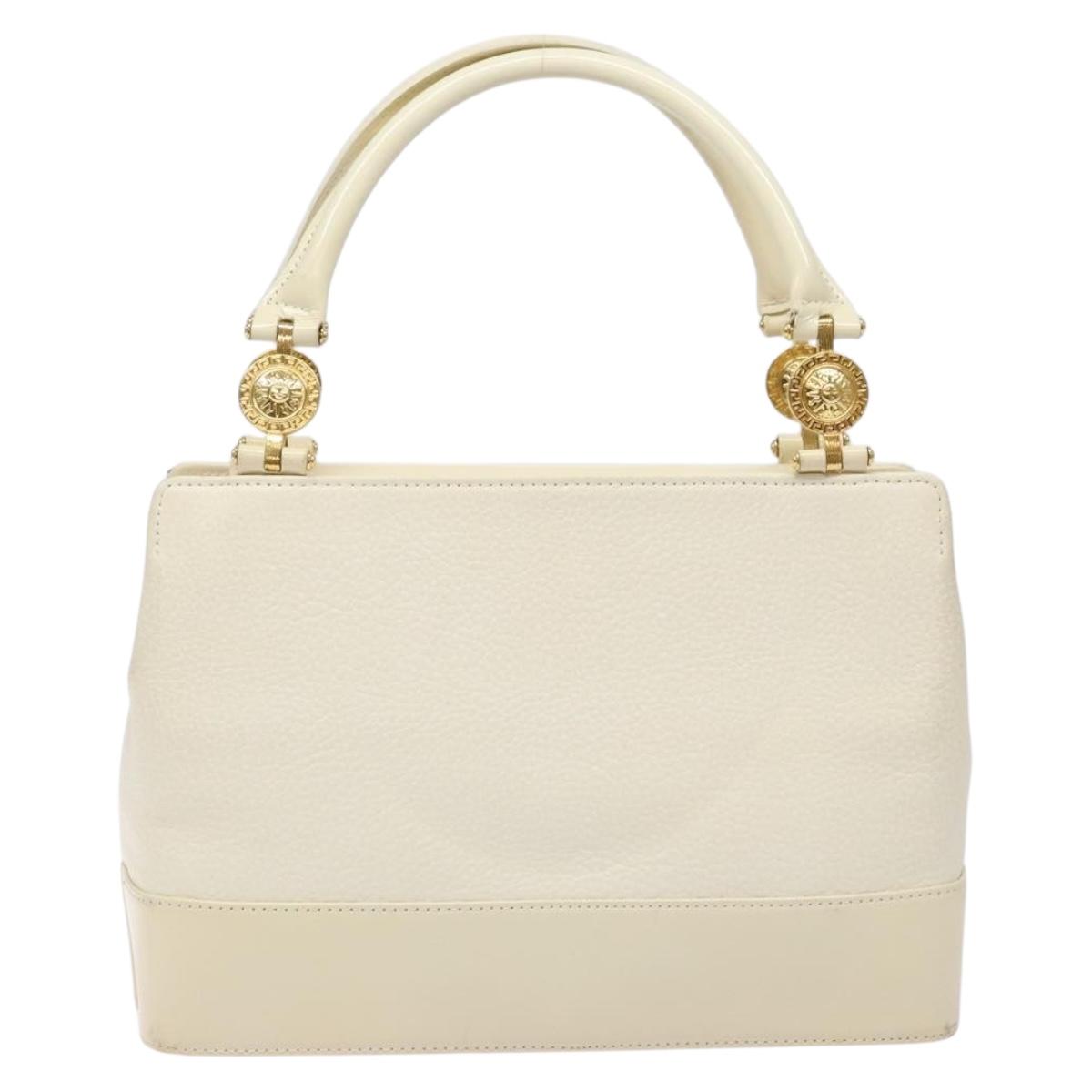 Gianni Versace Hand Bag Leather White Gold Auth BA4370