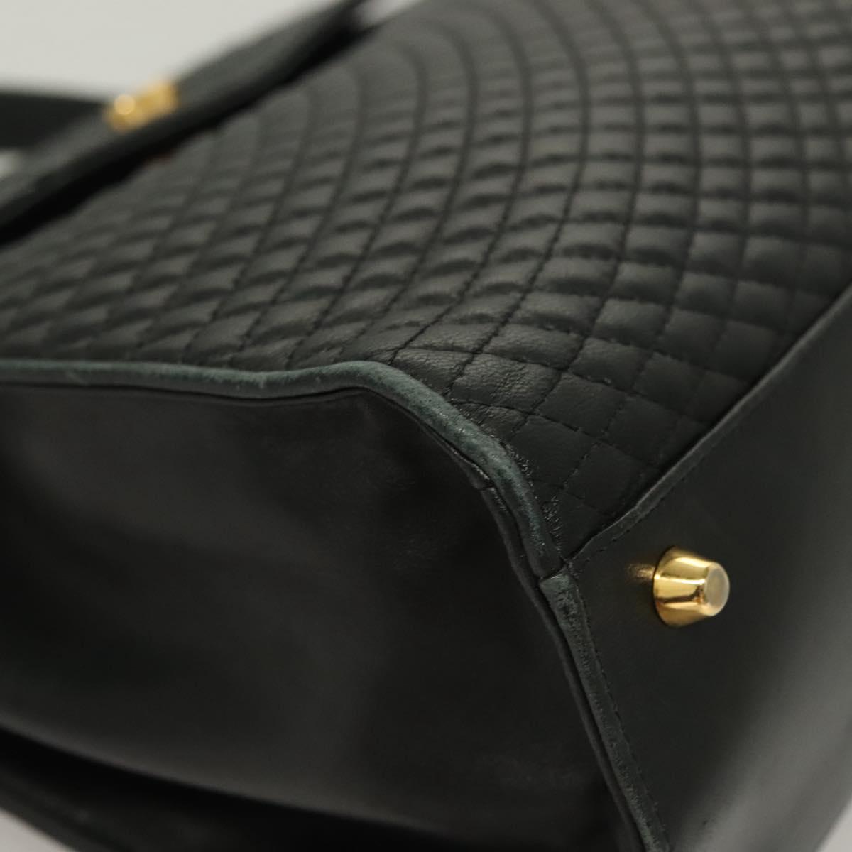 BALLY Quilted Hand Bag Leather Black Gold Auth BA4372